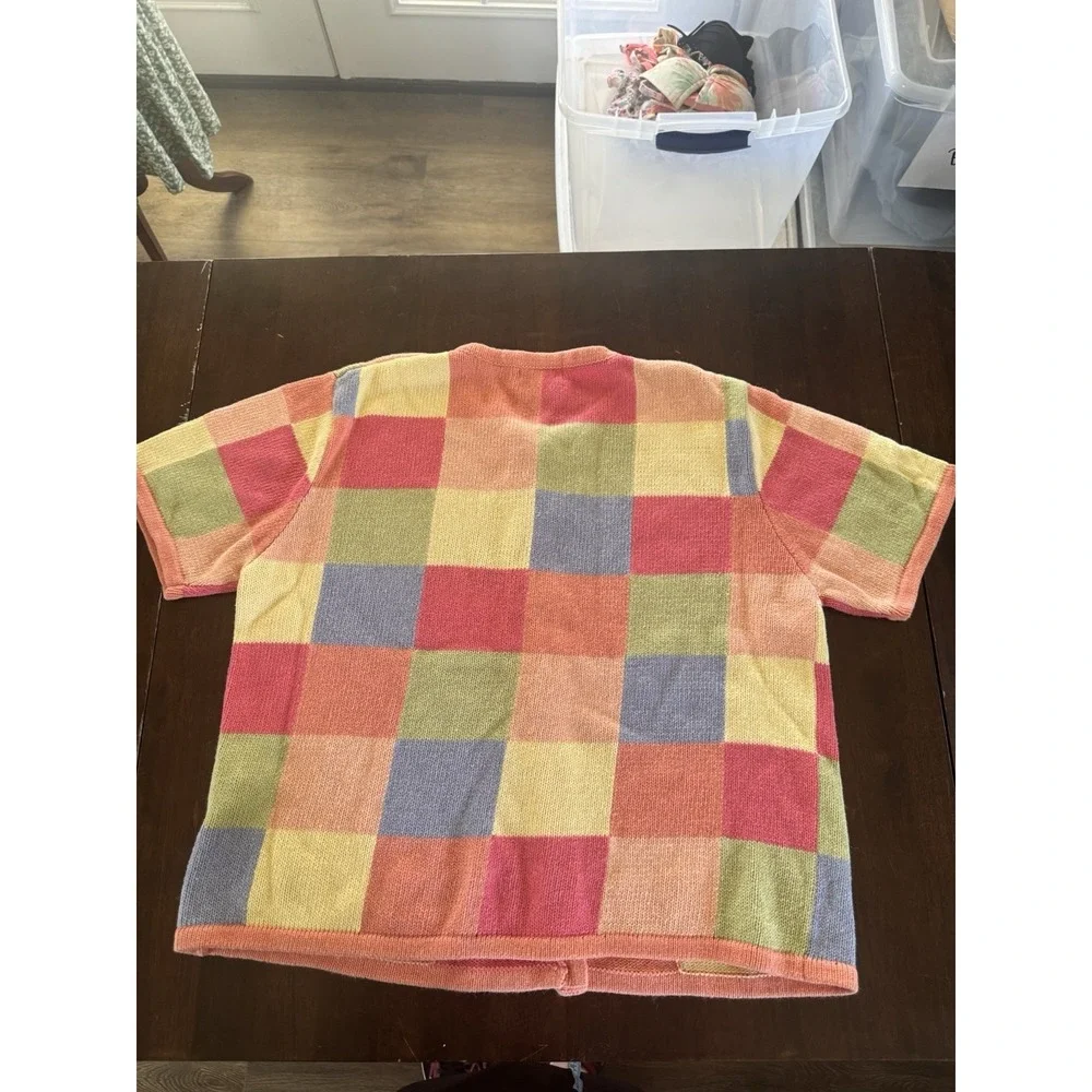 VTG Cardigan Sweater Colorblock Boho Pastel Patchwork Granny Med Large